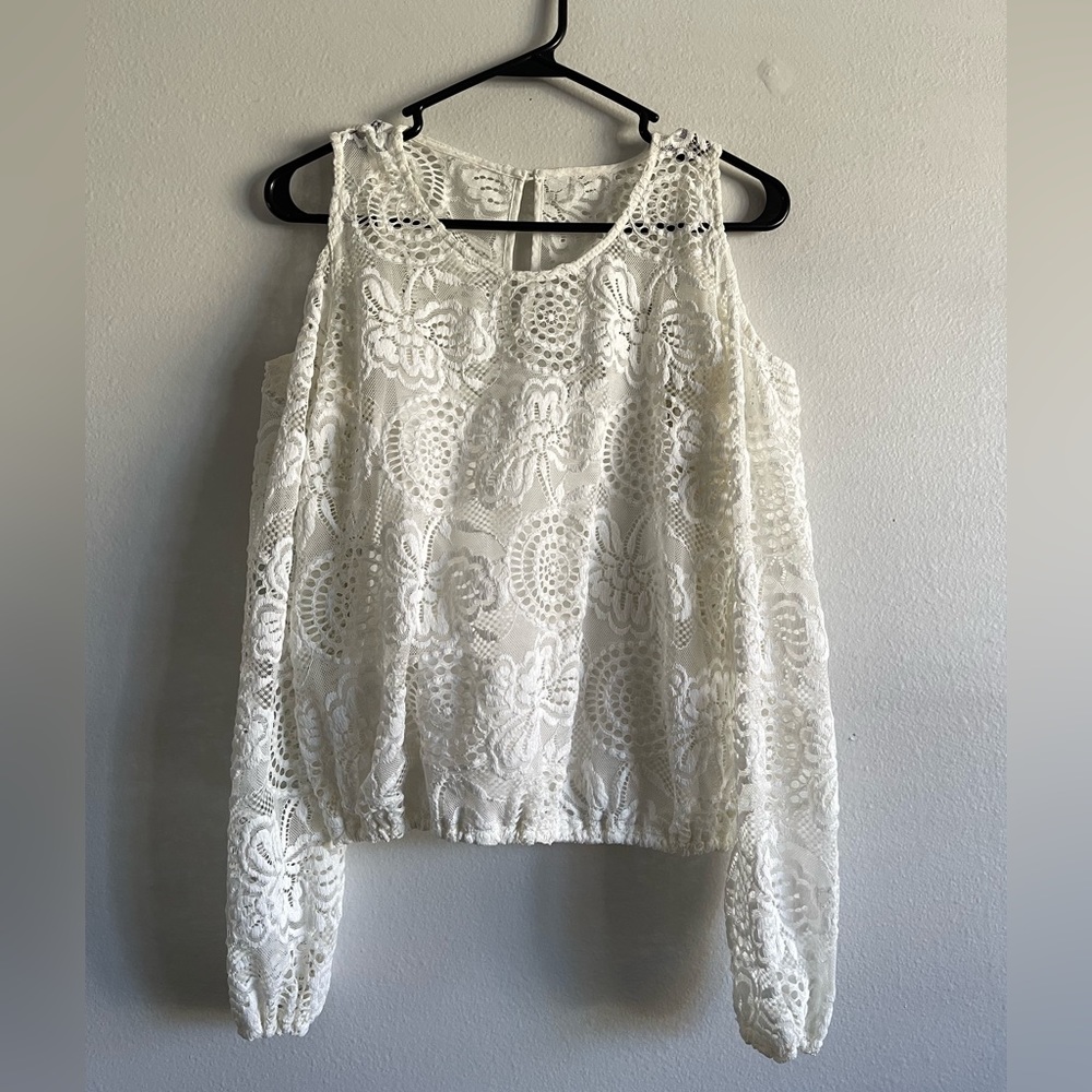Hollister white lace open shoulder long sleeve